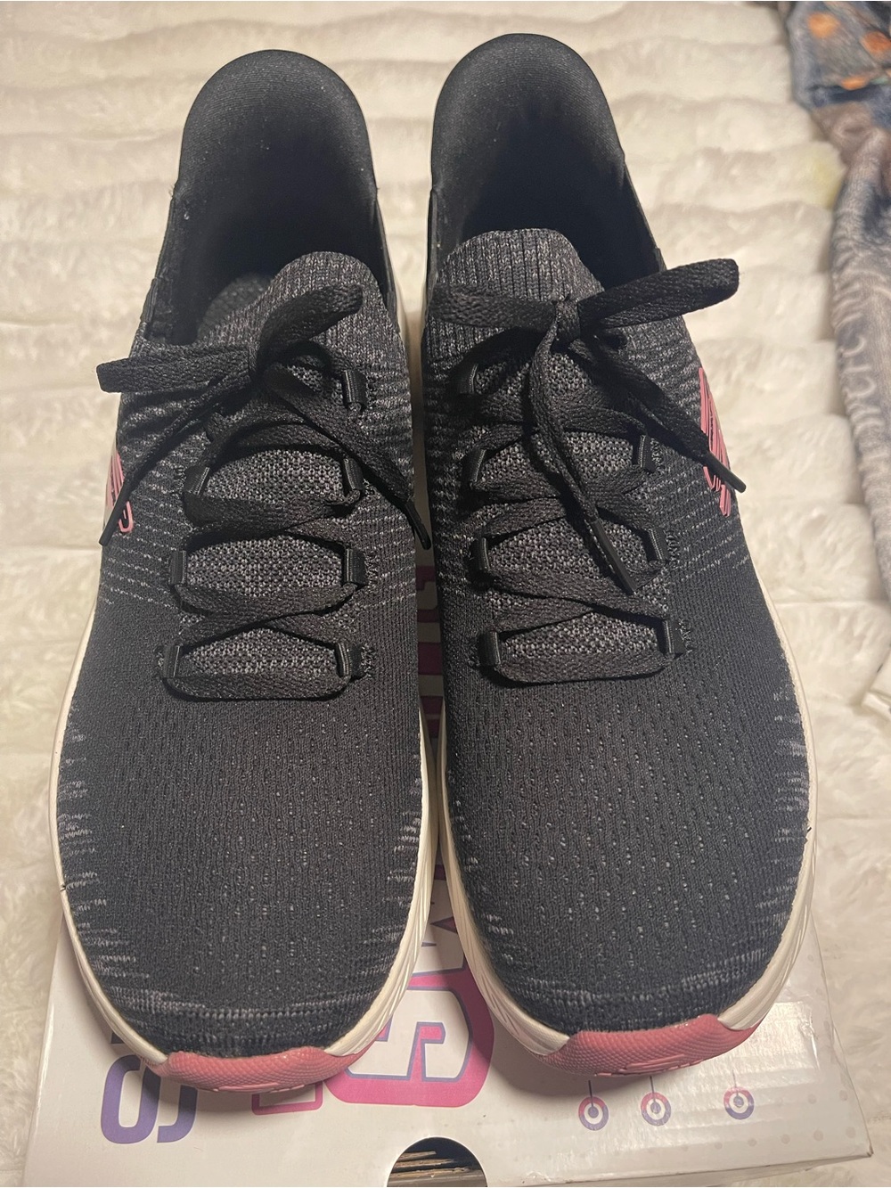 Skechers Women's Black Knit Sneakers with Pink Accents